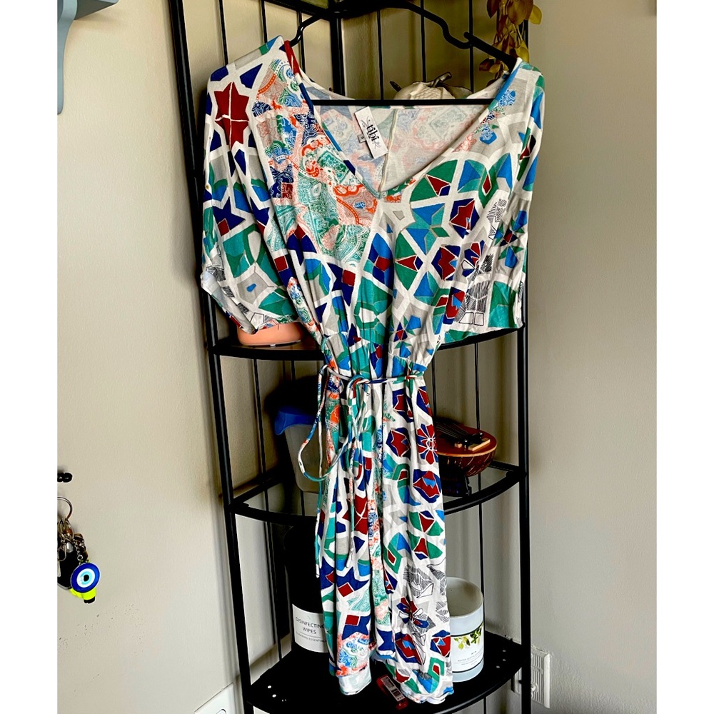 mixed print tibi tie-waist dress